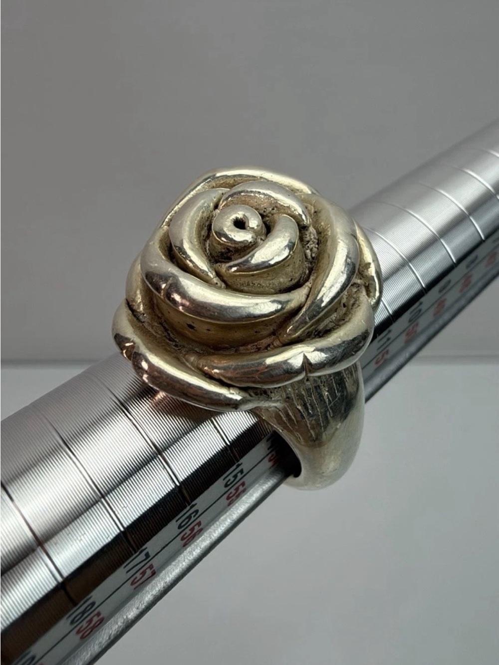 Vintage 925 Sterling Silver Detailed ROSE head Puffed Ring 6.7g, Size 6.3/4
